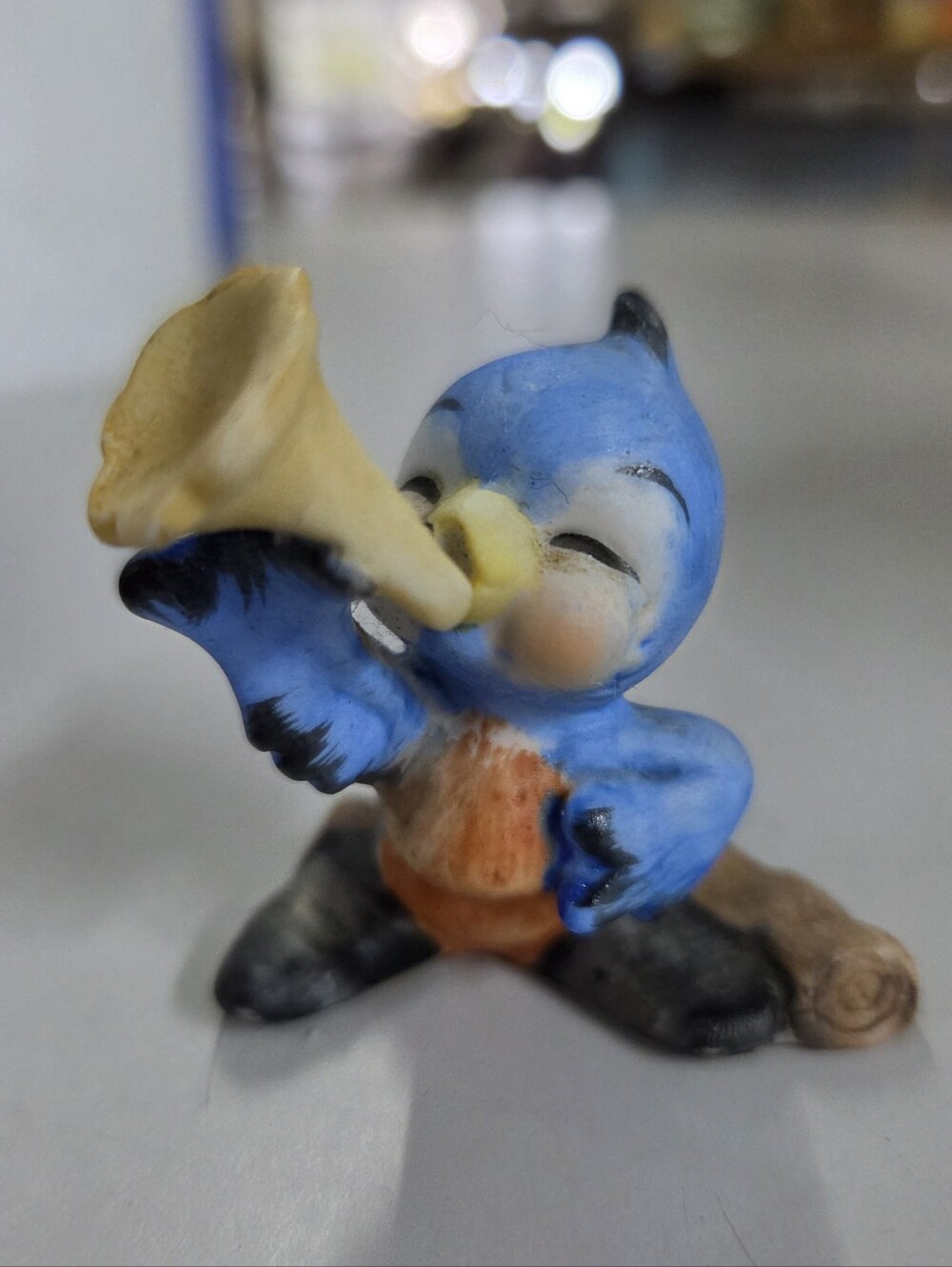 VTG Josef Originals Ceramic Bluebird Figurine 813 Playing Trumpet Horn Japan Min